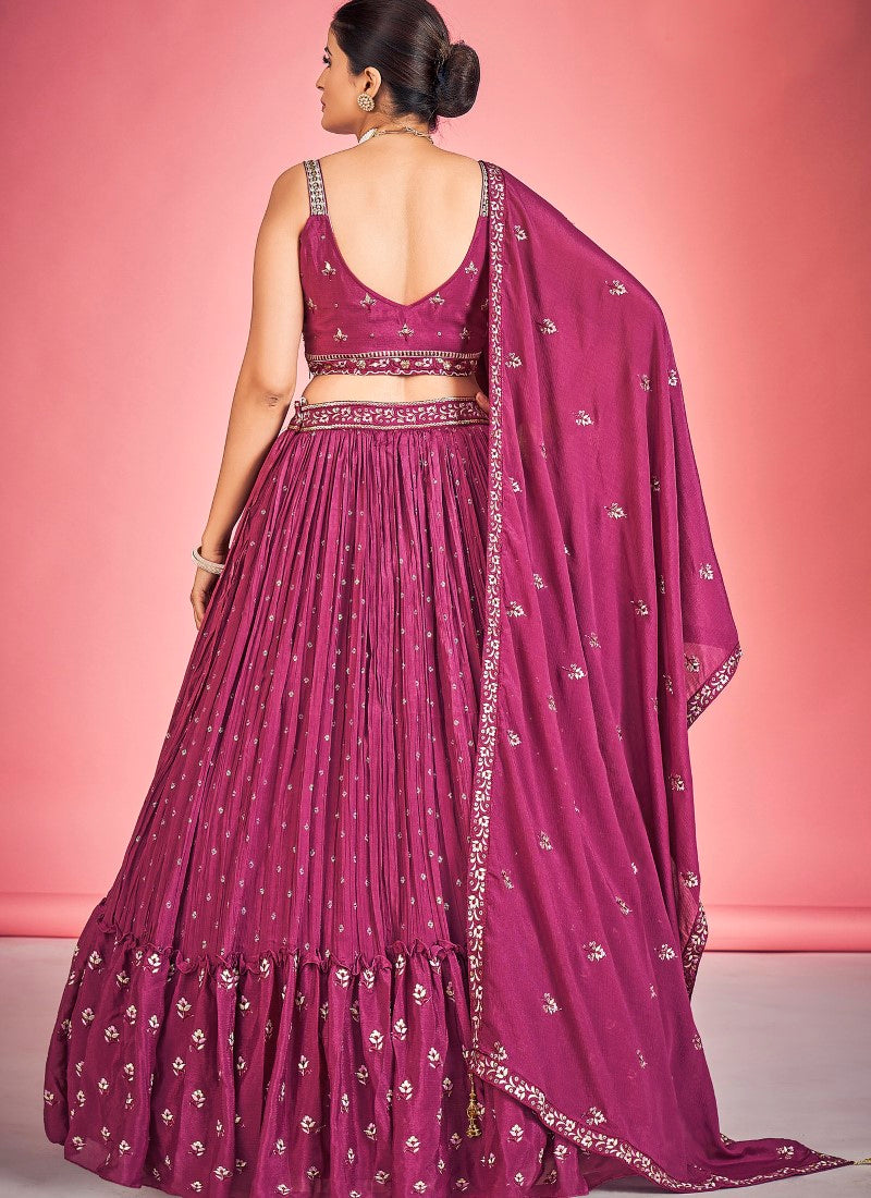 Magenta Georgette Ghagra Choli With Thread and Mirror Work