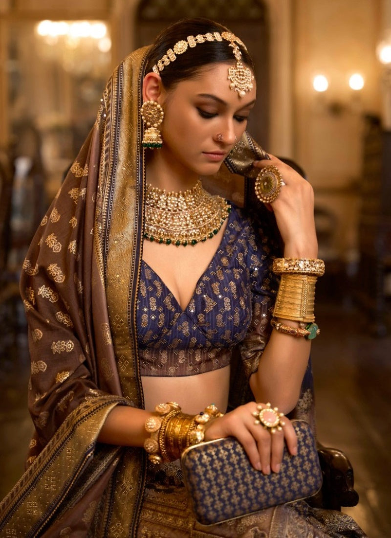 Blue Silk Bridal Lehenga Choli with Mirror Work-2