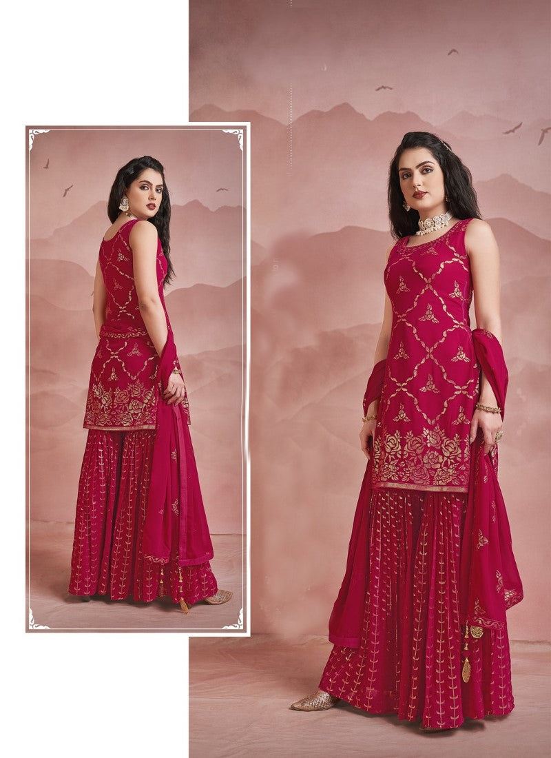 Red Georgette Sharara Suit-2
