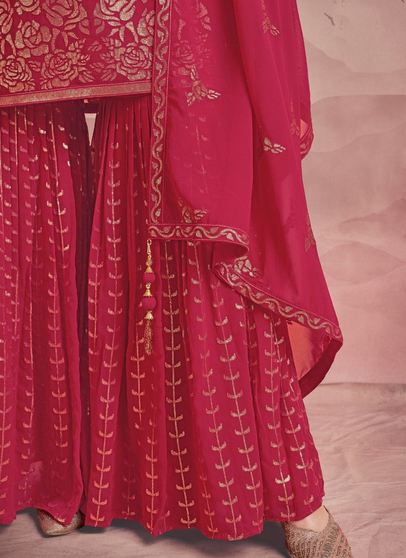 Red Georgette Sharara Suit-2