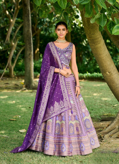 Purple Wedding Lehenga Choli With Embroidered Work