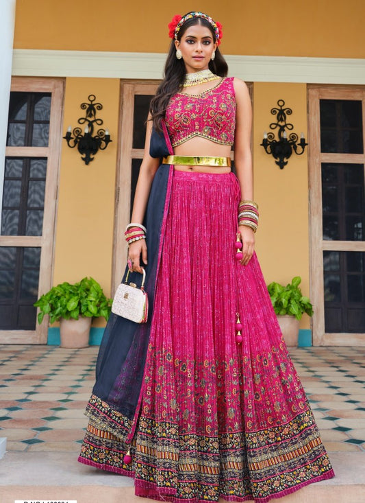 Pink Chinon Lehenga Choli with Embroidery and Sequins Work