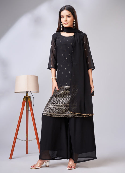 Black Georgette Embroidered Salwar Suit