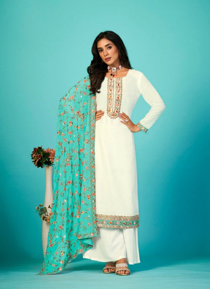 White Heavy Georgette Palazzo Suit
