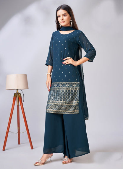Blue Georgette Embroidered Salwar Suit