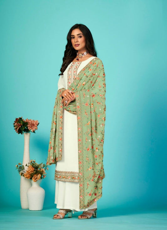 White Heavy Georgette Palazzo Suit