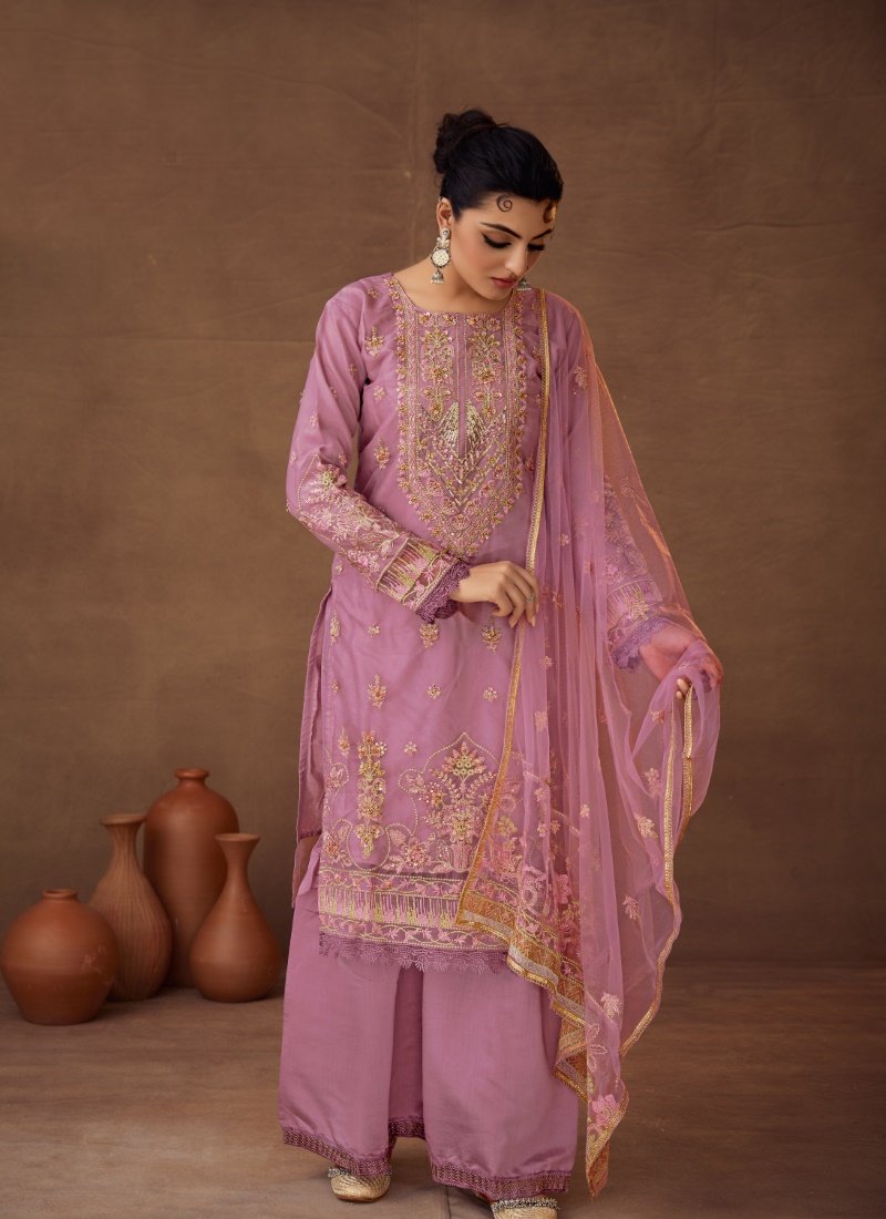 Pink Organza Pakistani Palazzo Suit