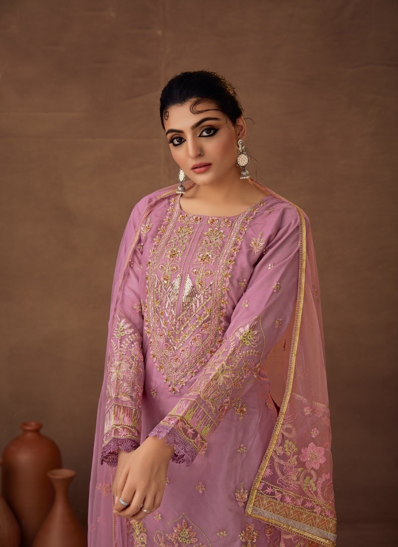 Pink Organza Pakistani Palazzo Suit