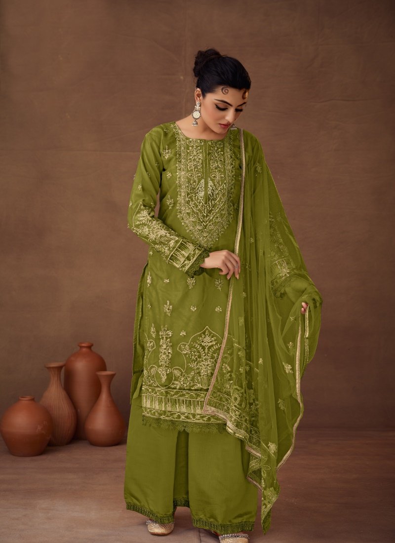 Green Organza Pakistani Palazzo Suit