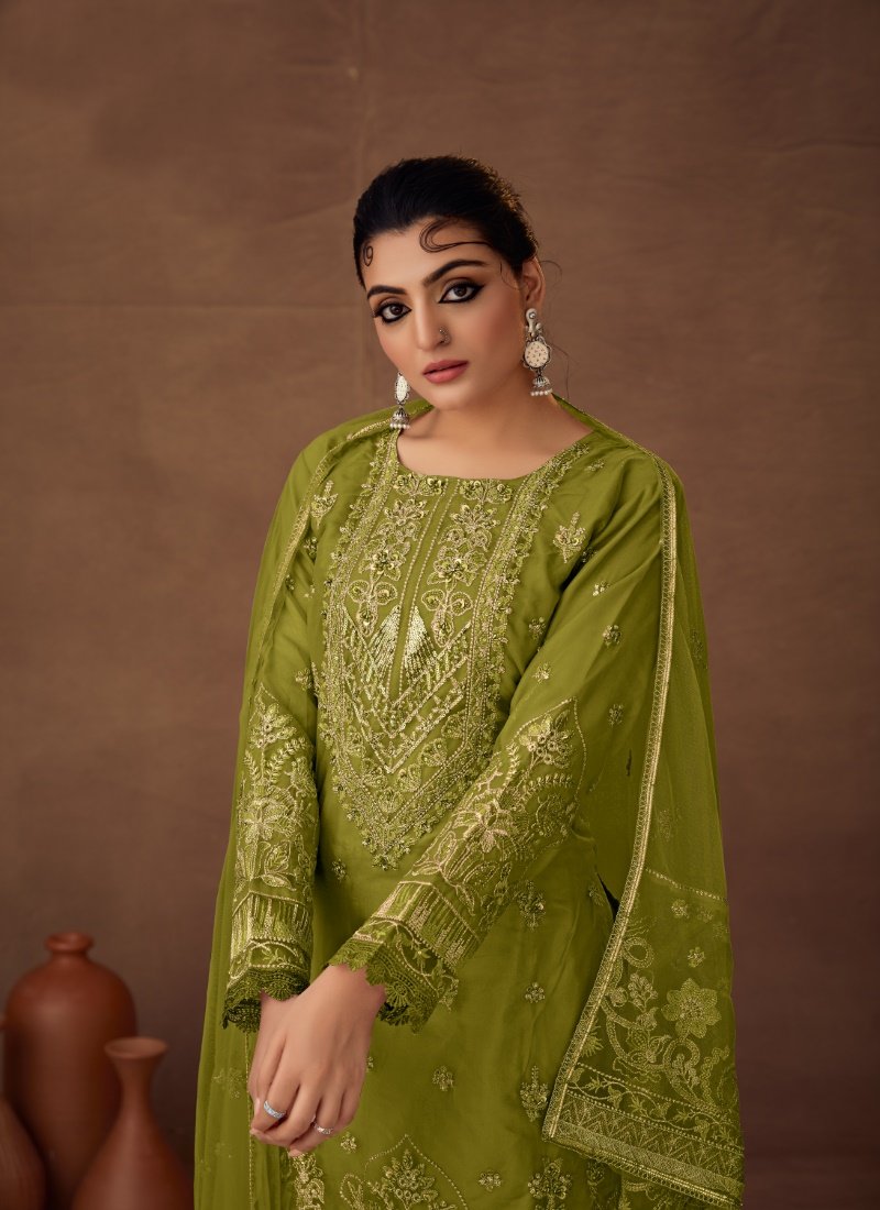 Green Organza Pakistani Palazzo Suit