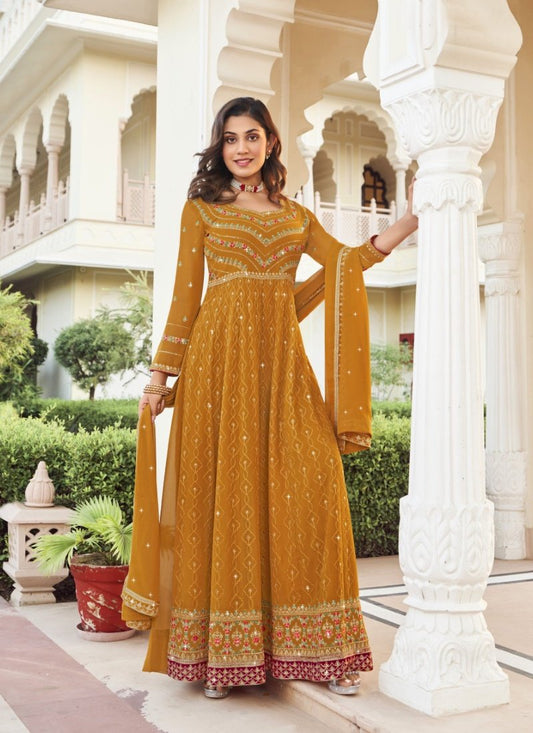 Yellow  Georgette Embroidered Anarkali Suit for Wedding