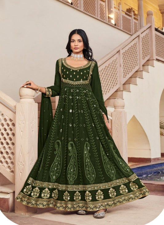 Green Georgette Embroidered Anarkali Suit for Wedding