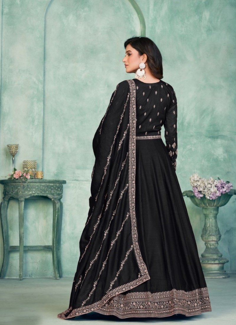 Black Art Silk Long Anarkali Suit