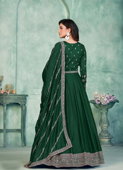 Green Art Silk Long Anarkali Suit