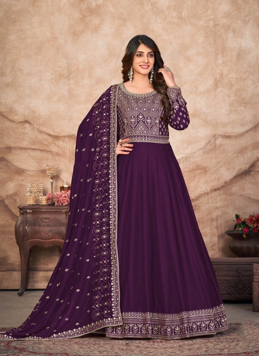 Purple Art Silk Embroidered Anarkali Suit