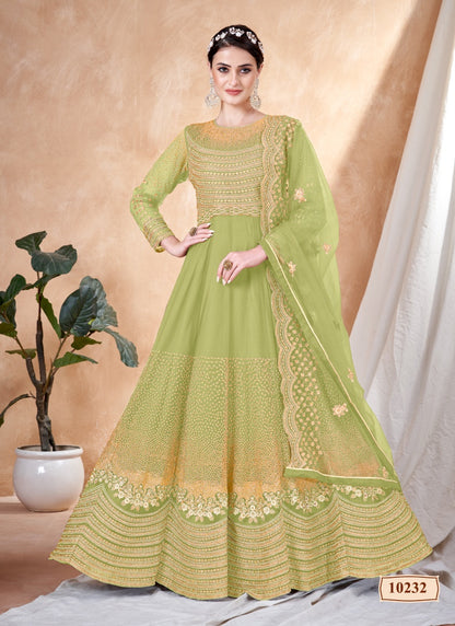 Pista Green Embroidered Anarkali Suit