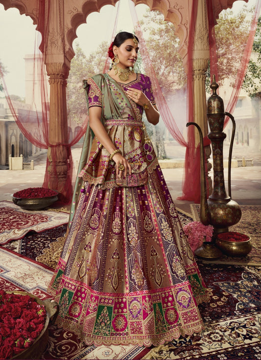 Purple Banarasi Silk Bridal Lehenga Choli With Heavy Embroidery Work