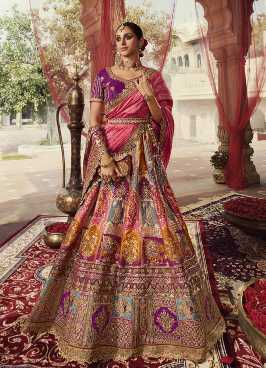 Purple Banarasi Silk Bridal Lehenga Choli With Heavy Embroidery Work