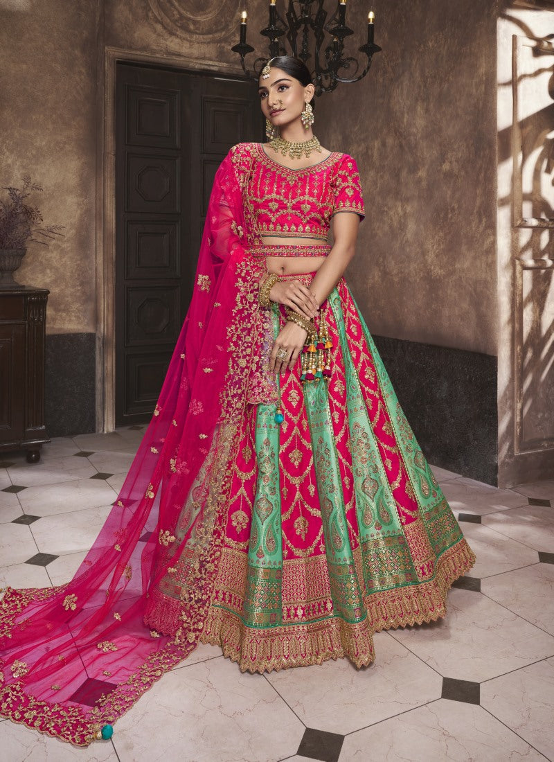 Pink Banarasi Silk Bridal Lehenga Choli With Heavy Embroidery Work