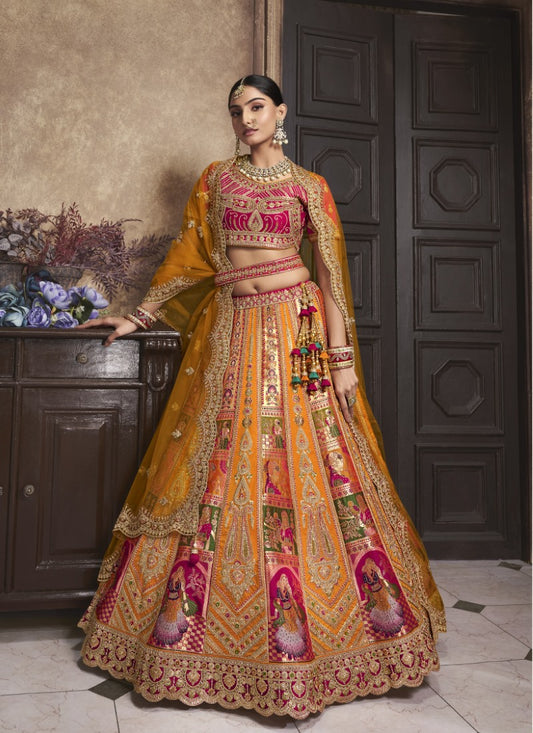 Yellow Banarasi Silk Bridal Lehenga Choli With Heavy Embroidery Work
