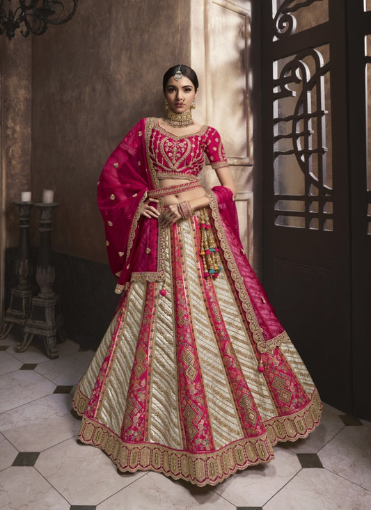 Magenta Banarasi Silk Bridal Lehenga Choli With Heavy Embroidery Work