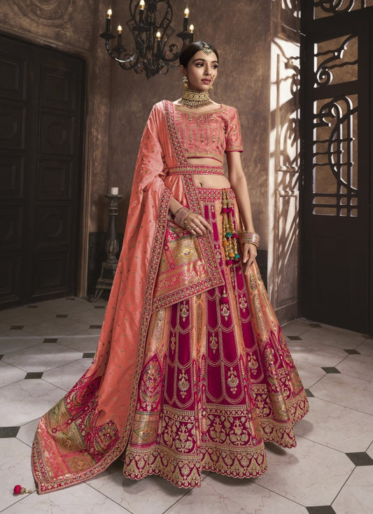 Peach Banarasi Silk Bridal Lehenga Choli With Heavy Embroidery Work