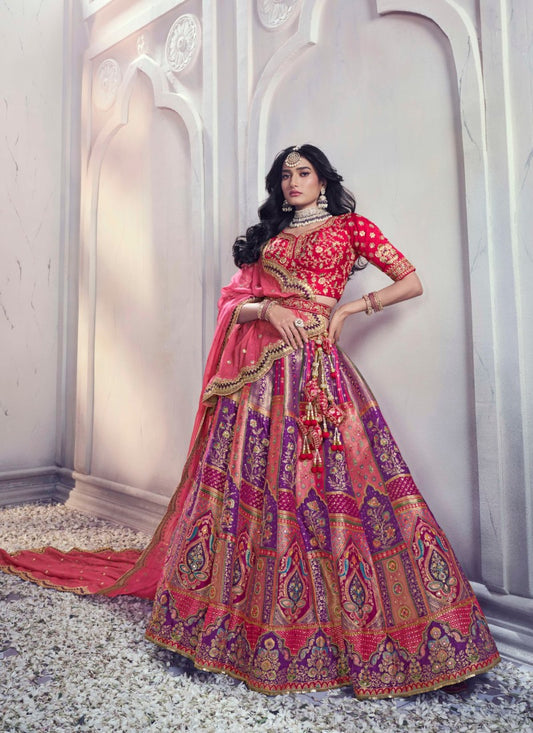Red Silk Wedding Lehenga Choli With Heavy Embroidery and Gota Work