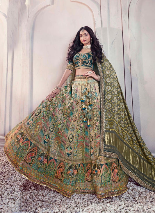 Green Silk Wedding Lehenga Choli With Heavy Embroidery and Gota Work