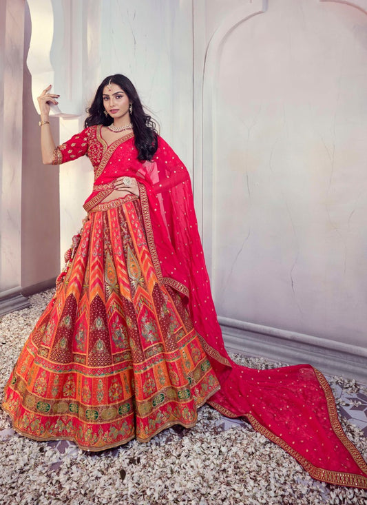 Red Silk Wedding Lehenga Choli With Heavy Embroidery and Gota Work