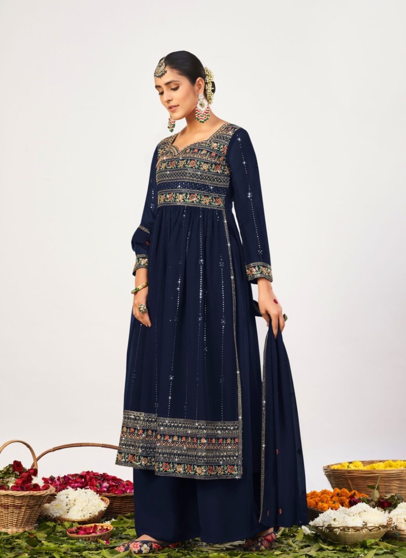 Blue Georgette Embroidered Palazzo Salwar Suit