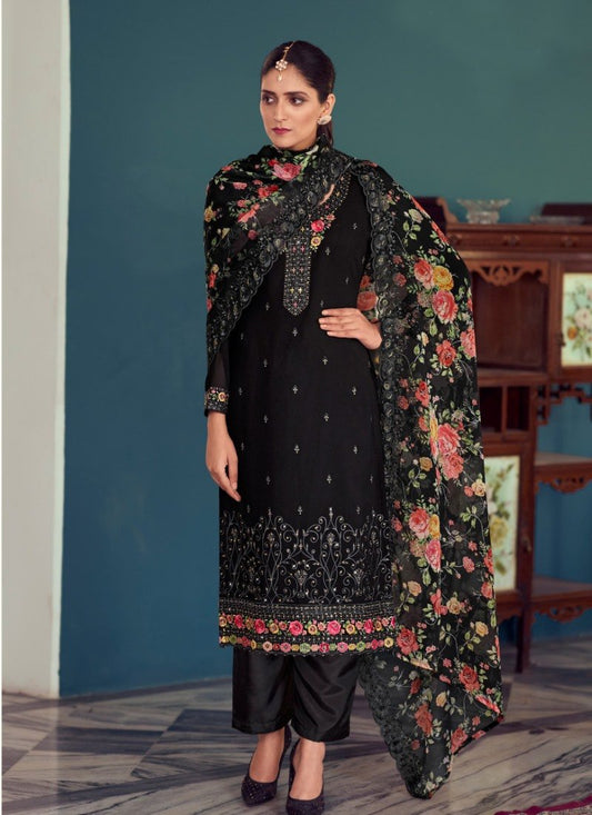 Black Georgette Salwar Suit with Embroidery Work