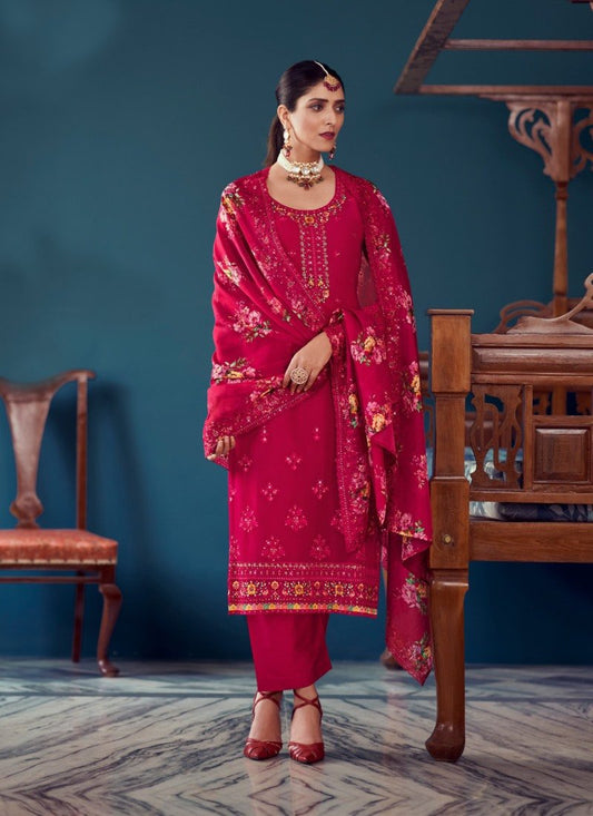 Red Georgette Salwar Suit with Embroidery Work