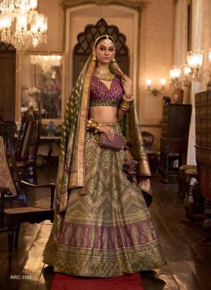 Purple Silk Bridal Lehenga Choli with Mirror Work