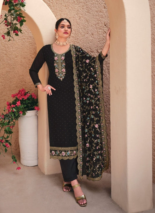 Black Georgette Palazzo Salwar Suit With Embroidery Work