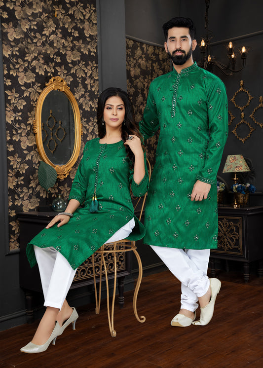 Green Silk Kurta Pajama and Kurti Combo With Embroidery and Sequins Work