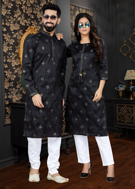 Black Silk Kurta Pajama and Kurti Combo With Embroidery and Sequins Work
