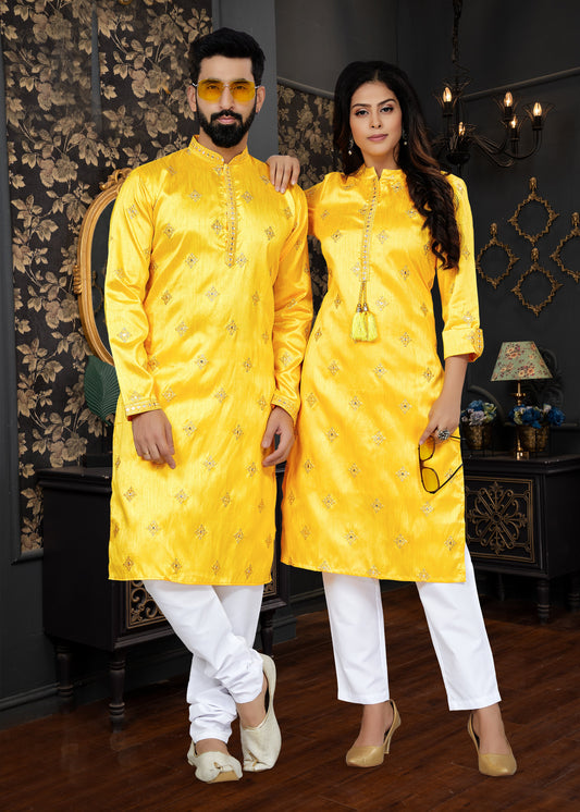 Yellow Silk Kurta Pajama and Kurti Combo With Embroidery and Sequins Work