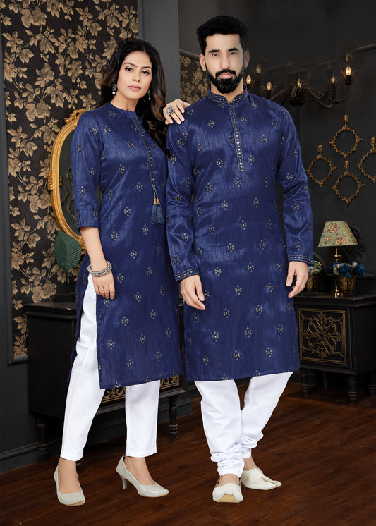 Navy Blue Silk Kurta Pajama and Kurti Combo With Embroidery and Sequins Work