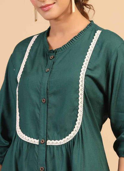 Green Rayon Embroidered Tunic