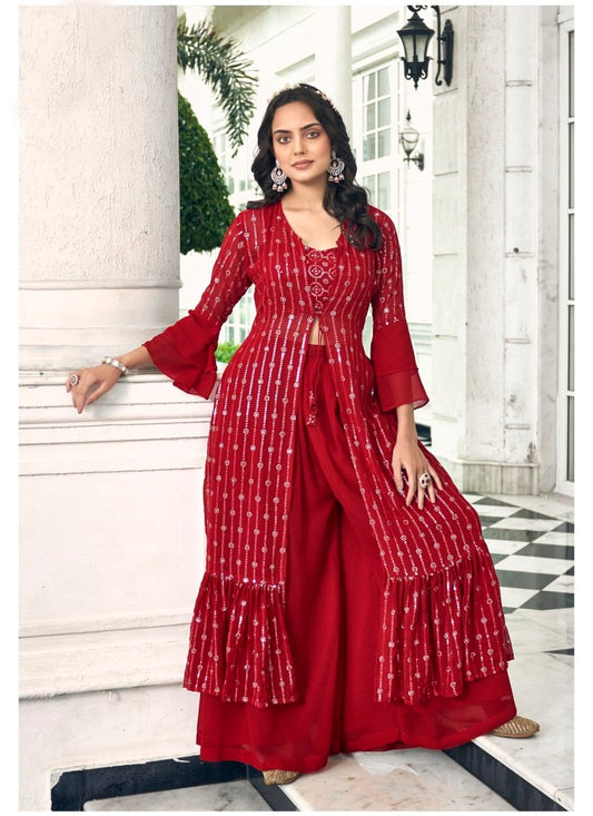 Red Jacket Style Palazzo Suit
