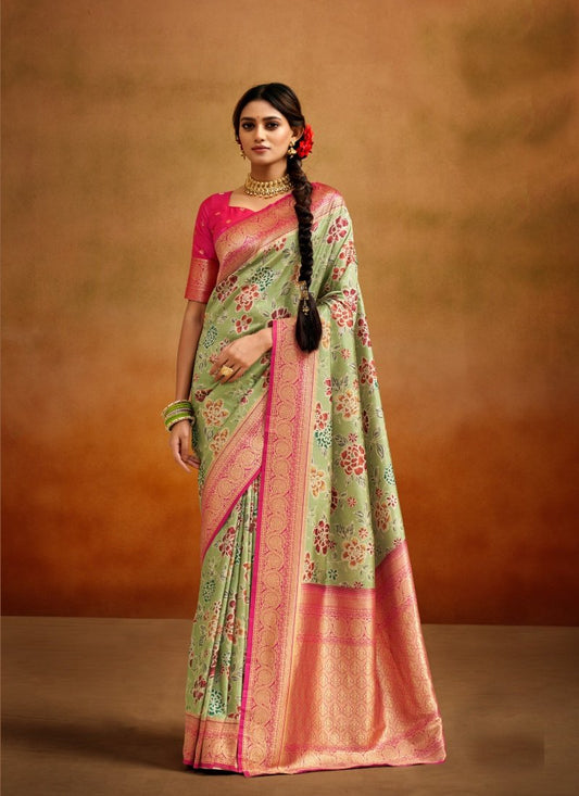 Pista Green Pure Banarasi Silk Saree