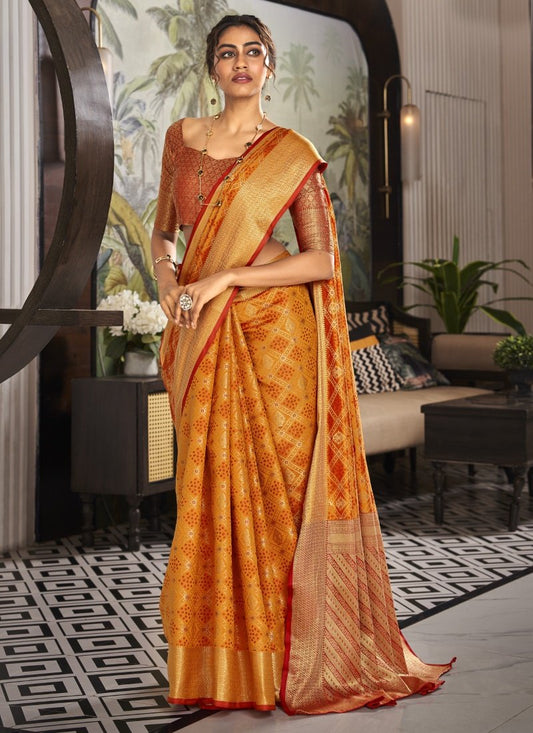 Orange Silk Patola Handloom Weave Saree