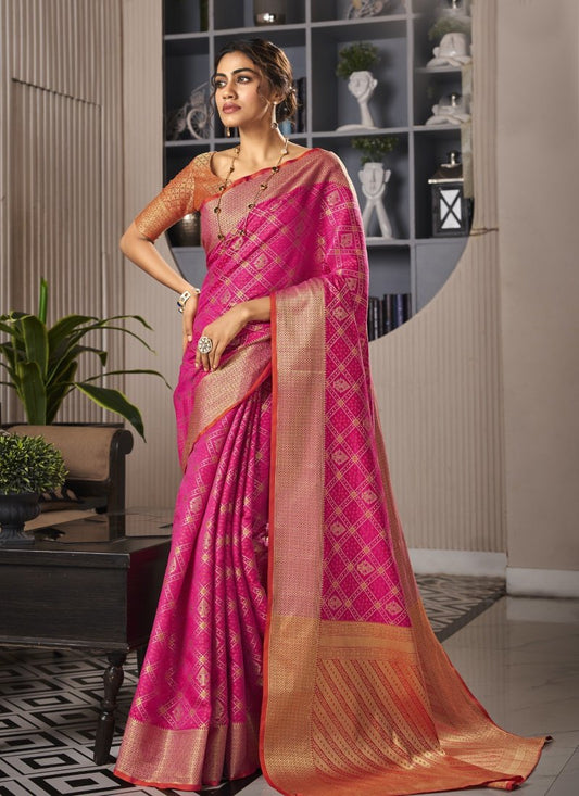 Pink Silk Patola Handloom Weave Saree