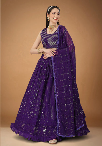 Blue Georgette Party Wear Lehenga Choli With Sequins and Zari Work