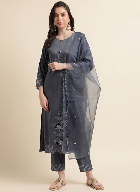 Gray Silk Pant Style Salwar Suit