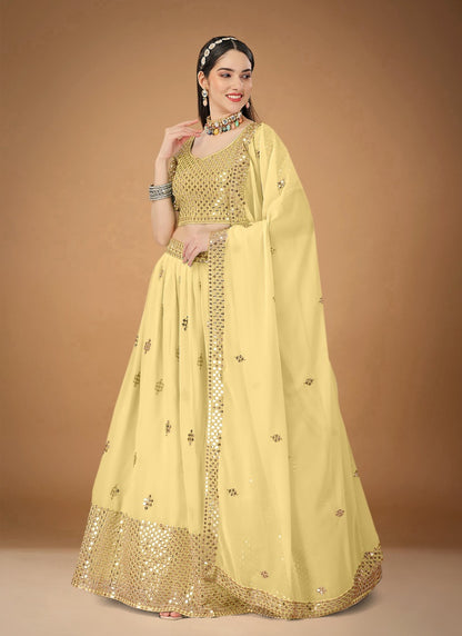 Light Yellow Georgette Embroidered Lehenga Choli with Sequins and Zari Work