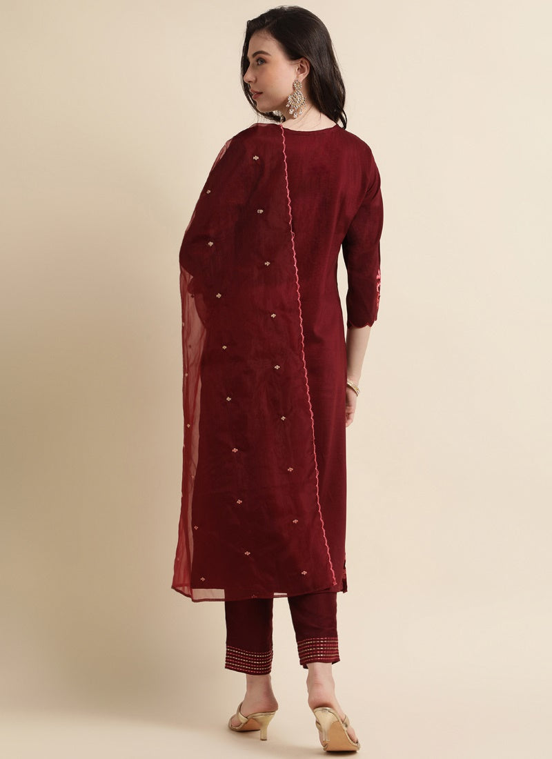 Maroon Silk Pant Style Salwar Suit