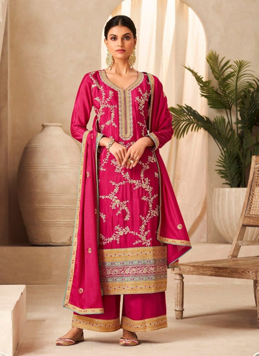 Magenta Palazzo Salwar Suit With Heavy Embroidery Work
