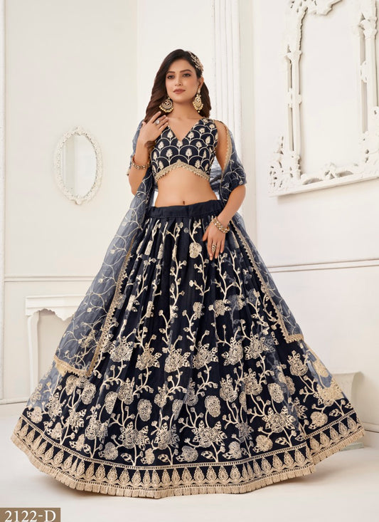 Black Net Lehenga Choli With Embroidery, Sequins and Thread Work