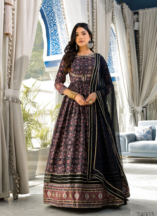 Black Silk Anarkali Gown With Embroidery Work
